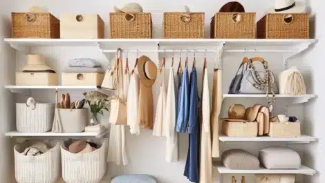 a neatly organized closet after decluttering